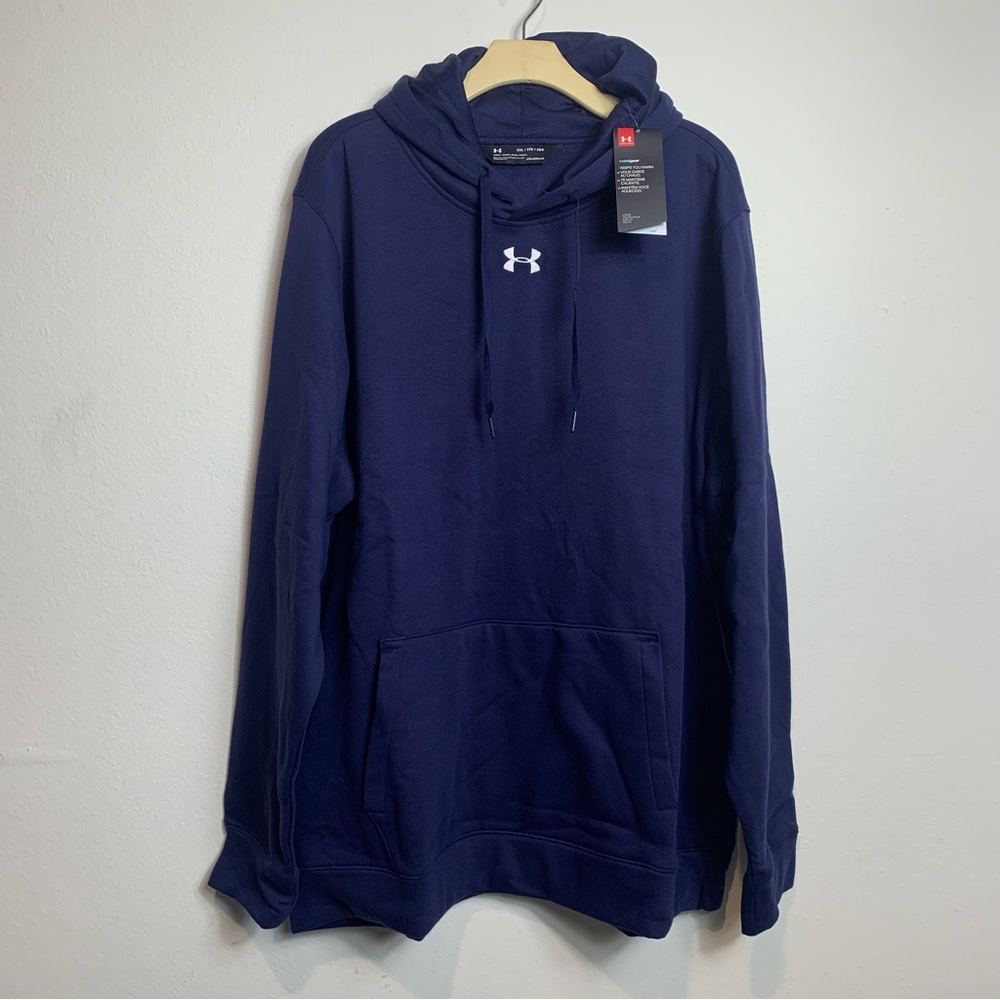 Under Armour UA Mens Hoodie Blue 3XL Center Logo Cold Gear Loose Fleece Lined
